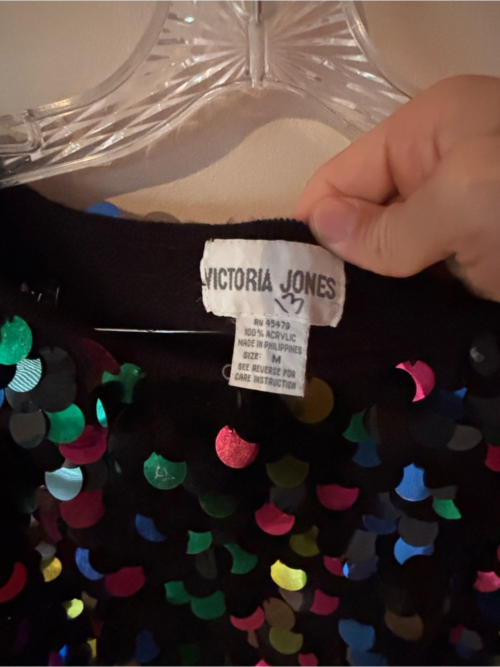 Vintage Victoria Jones Sequin Sweater Paillettes Colorful Medium 80s Disco - Picture 3 of 4